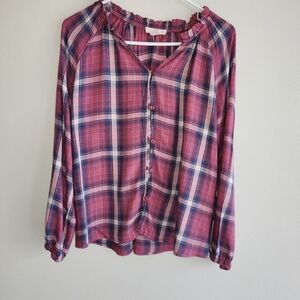 Como Vintage Plaid Long sleeved Button-Up Blouse